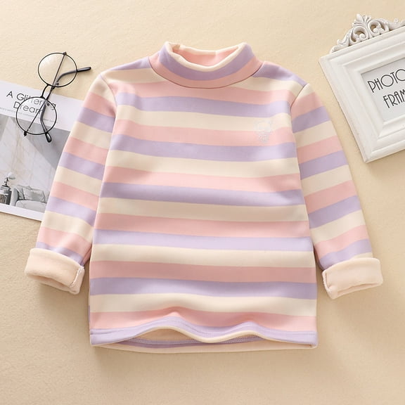 JIAYUE Boys Girls Tops Striped Long Sleeve Mock Neck Pull-On Snug Warmth Pullover Shirt Blouse For Child Holiday Comfy Wear