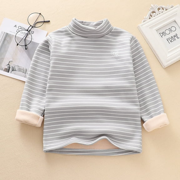 JIAYUE Boys Girls Tops Striped Long Sleeve Mock Neck Pull-On Snug Warmth Pullover Shirt Blouse For Child Holiday Comfy Wear