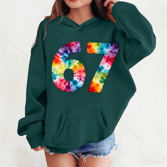 JIAYUE Boys Girls Unisex 67 Trendy Hoodie Sweatshirts Cartoon Print Long Sleeve Hooded Relaxed Fit Pullover For Children Casual Tops