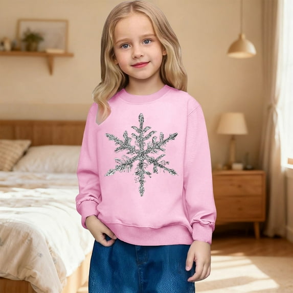 JIAYUE Boys Girls Unisex Sweatshirts Crew Neck Snowflake Long Sleeve Snug Warmth Pullover For Toddler Casual Tops