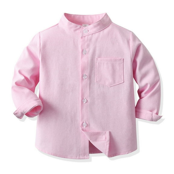 JIAYUE Boys Girls Unisex Tops Solid Color Long Sleeve Crew Collared Button Formal Blouse Shirts Tops For Kids Basic Relaxed Blouses