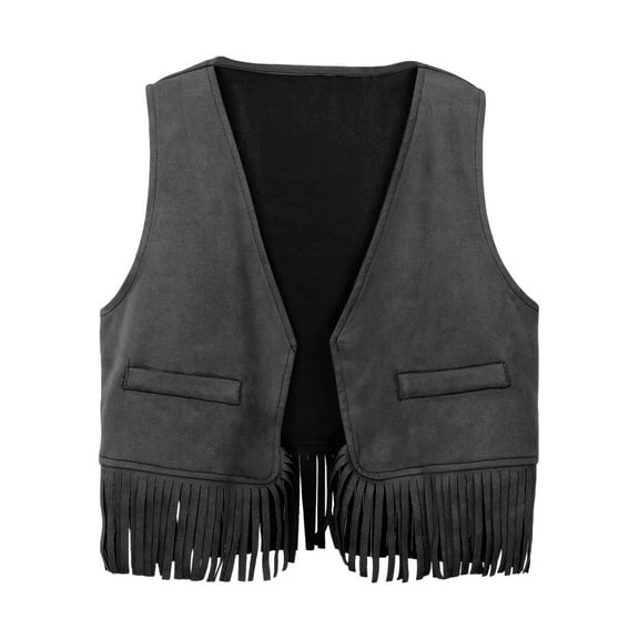 JIAYUE Boys Girls Vest Tops Western Denim Fringe Hem Button Front Solid Color For Children 3 12 Years Western Style