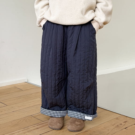 JIAYUE Boys Girls Winter Pants Plaid Mid Waisted Loose Fit Long Heavyweight Boyfriend Trousers For Teens Everyday Slacks