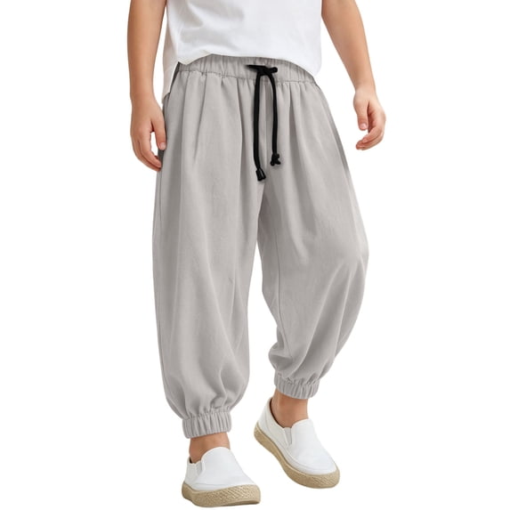 JIAYUE Boys Harem Pants Lightweight Elastic Drawstring Waist Loose Solid Color Jogger Trousers For City Shopping