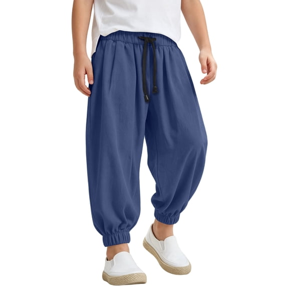 JIAYUE Boys Harem Pants Lightweight Elastic Drawstring Waist Loose Solid Color Jogger Trousers For Vacation Trip