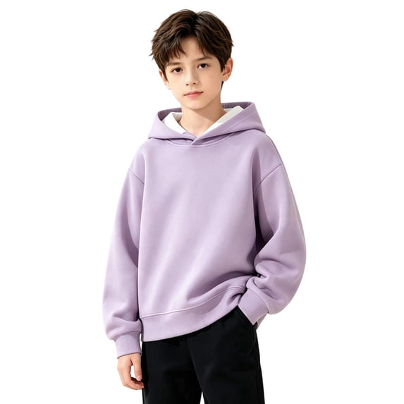 JIAYUE Boys Hoodie Solid Color Baggy Long Sleeve Pullover Sweatshirt Casual Kids Top for Outdoor Daily Walking