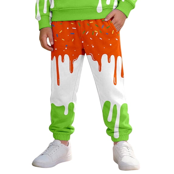 JIAYUE Boys Jogger Pants Elastic Drawstring Waist Sweatpants Drip Graphic Print Cuffed Ankle Trousers For Casual Day Trip