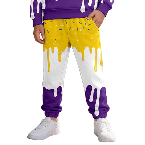 JIAYUE Boys Jogger Pants Elastic Drawstring Waist Sweatpants Drip Graphic Print Cuffed Ankle Trousers For Daily Streetwear