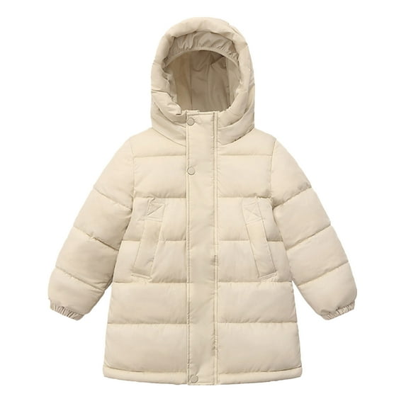 JIAYUE Boys Outerwear Coats Fashionable Long Sleeve Long Hooded Girls Winter Warm Quilted Padded Stylish Kids Jacket