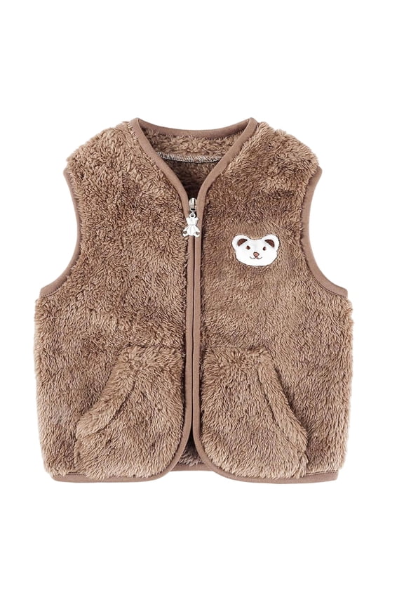 Boys Outerwear Coats V-Neck Sleeveless Baby Girls Fleece Vest Zip Up Cute Bear Fuzzy Fall Winter Warm Clothes Newborn For Toddler Infant Stylish Kids Jacket