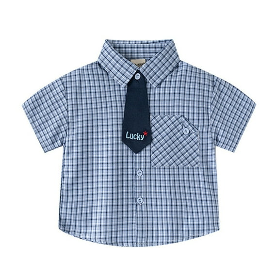 JIAYUE Boys Polo Shirt Turndown Collar Summer Casual Soft Youth Plaid Breasted Short Sleeve (2 12 Years Old) Trendy Children Tops