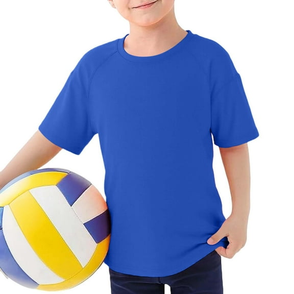 JIAYUE Boys Quick Dry Tops Short Sleeve Round Neck Solid Color For Youth Simple Attire