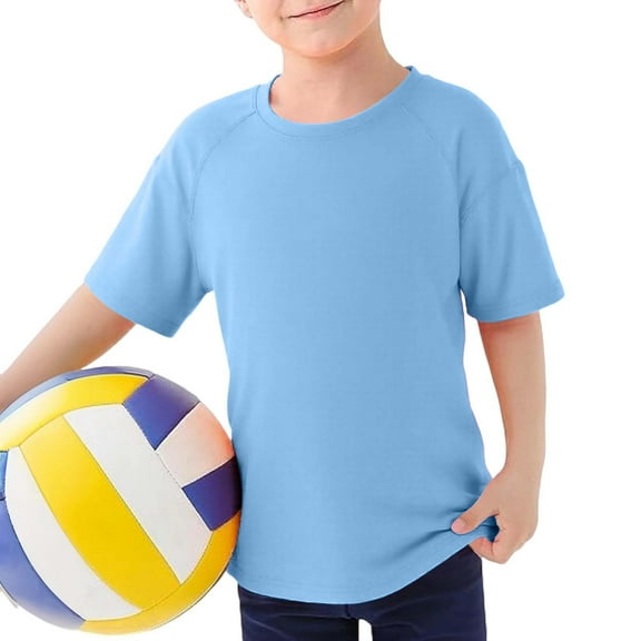 JIAYUE Boys Quick Dry Tops Short Sleeve Round Neck Solid Color For Youth Simple Attire