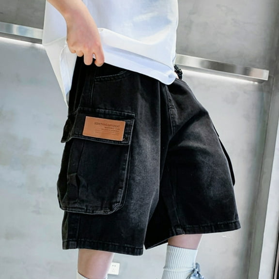 JIAYUE Boys Solid Color Distressed Shorts Summer Cargo For Kids Lightweight Loose Fit Urban Apparel