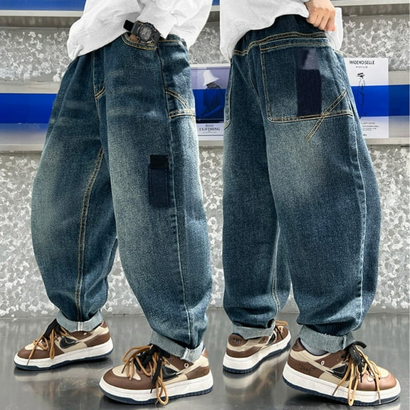JIAYUE Boys Solid Color Pants Casual Loose Fit For Kids Everyday Comfort Spring Summer Fall Jeans