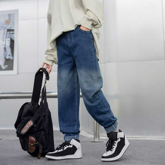 JIAYUE Boys Solid Color Pants Loose Fit Trendy For Kids Casual Retro Jeans Fashion Trousers