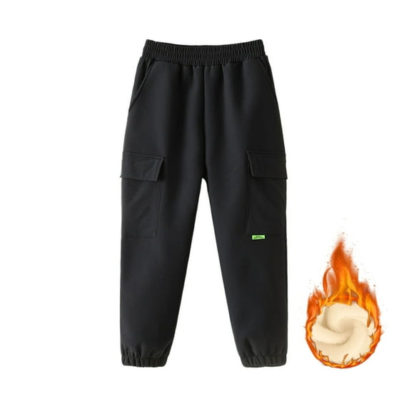 JIAYUE Boys Solid Color Winter Pants Cargo Thermal Insulated For Kids Cold Weather Outdoor Warm Attire