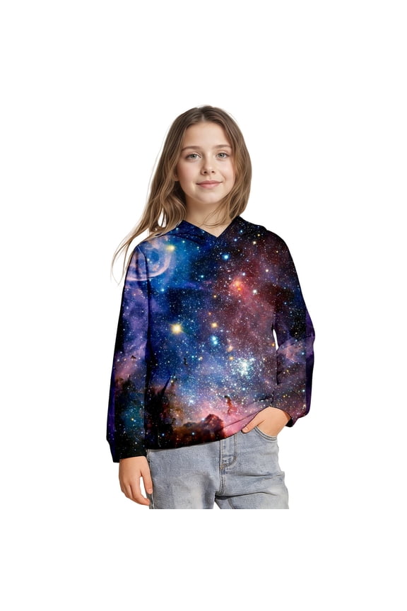 Boys Sweatshirts Hooded Galaxy Print Pullover Hoodie Long Sleeve Casual With Pocket For Kids Youth Stylish Children Tops