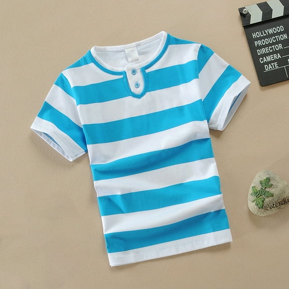 JIAYUE Boys Tops Cotton Striped Short Sleeve Round Neck Tee For Children Seasonal Wear