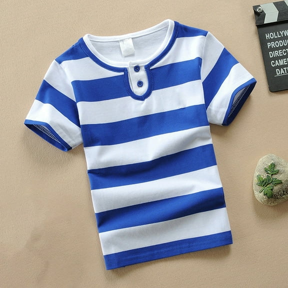 JIAYUE Boys Tops Striped Cotton Short Sleeve Round Neck Tee For Children Casual Playwear