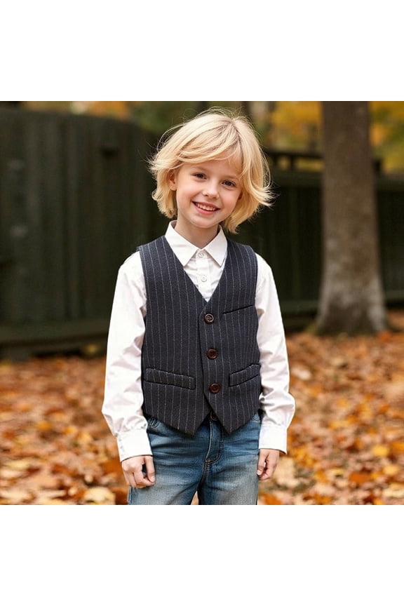 Boys Vest Tops Sleeveless Knit Button Front Solid Color For Youth Performance Style
