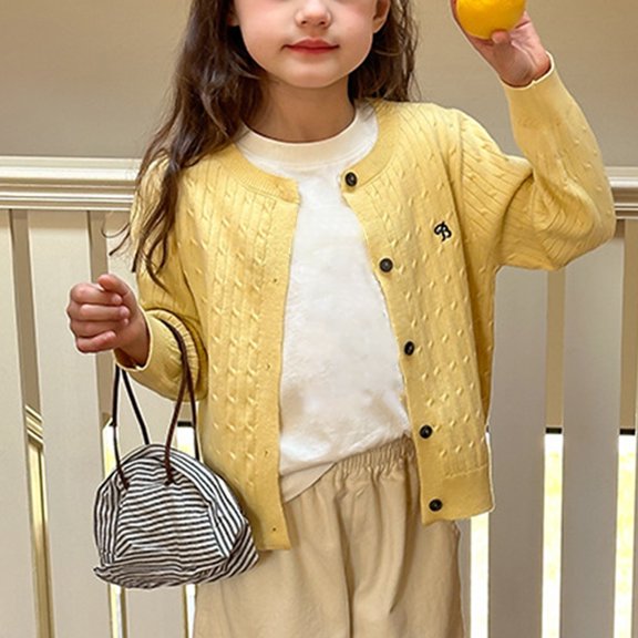 JIAYUE Cardigan Tops for Girls Cable Pattern Embroidery Detail Button Front Solid Color For Toddler Stylish Outerwear