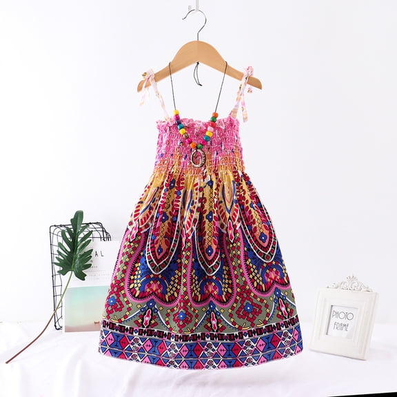 JIAYUE Carnival Dresses For Kids Girls Sleeveless Embroidered Square Neckline Mid Length Spaghetti Straps Sundress For Toddler Breathable Casual Wear