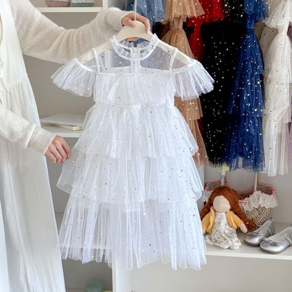 JIAYUE Carnival Girls Dresses Sequins Short Sleeve Collared Zipper Ball Gown For Toddler Elegant Lovely Dress