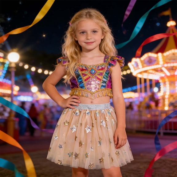 JIAYUE Carnival Girls Skirts Sequins Mini Elastic Waist Tutu Skirt For Children Breathable Festival Celebration Playwear