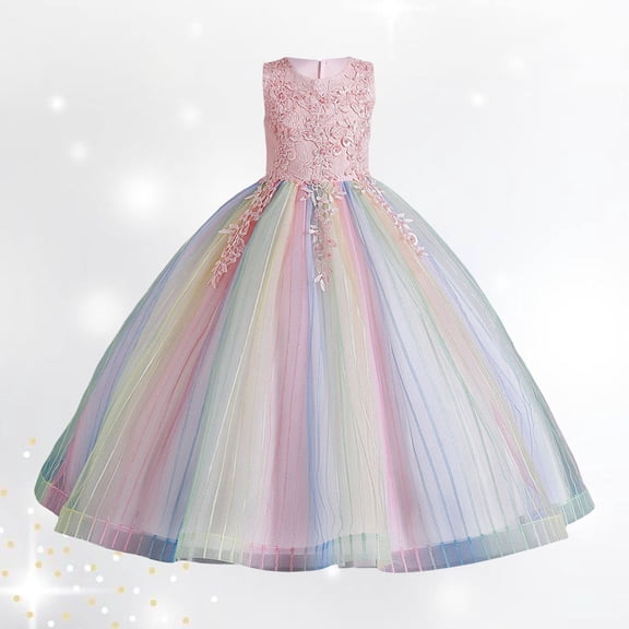 JIAYUE Carnival Kids Girls Dresses Color Blocking Crew Neck Sleeveless Drop Shoulder Long Performance Wear Ball Gown For Children Pretty Playwear Dress