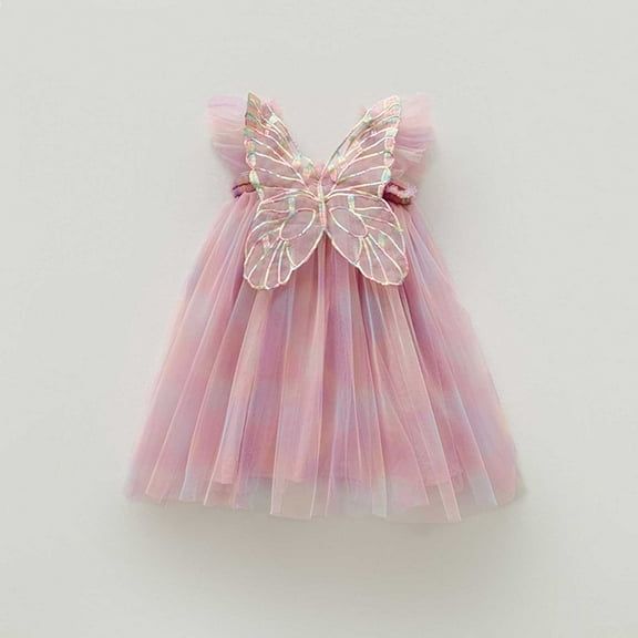 JIAYUE Carnival Kids Girls Dresses Tie Dye Square Neckline Sleeveless Mid Length Butterflies Mesh Ball Gown For Children Fashionable Matching Dress