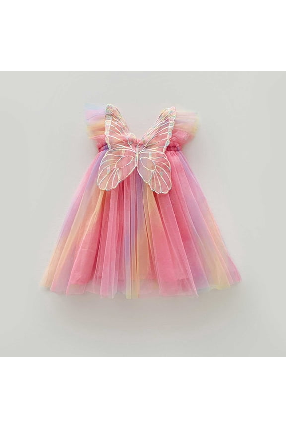 Carnival Kids Girls Dresses Tie Dye Square Neckline Sleeveless Mid Length Butterflies Mesh Ball Gown For Children Fashionable Matching Dress