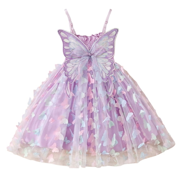 JIAYUE Carnival Toddler Girls Dresses Spaghetti Strap Butterfly Sleeveless V Neck Mesh Mid Length Summer For Child Party Celebration Dress