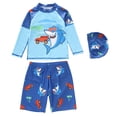 thumbnail image 1 of JIAYUE Child Boys Swimwear Set Long Sleeve Round Neck Rash Guard Top And Swim Trunks With Cap Cartoon Animal Print Kids Swimsuits 3 Piece Bathing Suit, 1 of 4
