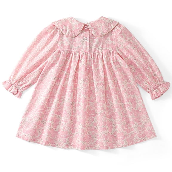 JIAYUE Child Girls Spring Dresses Floral Long Sleeve Drop Shoulder Collared Tent Mid Length Puff Sleeves For Teens Casual Dress