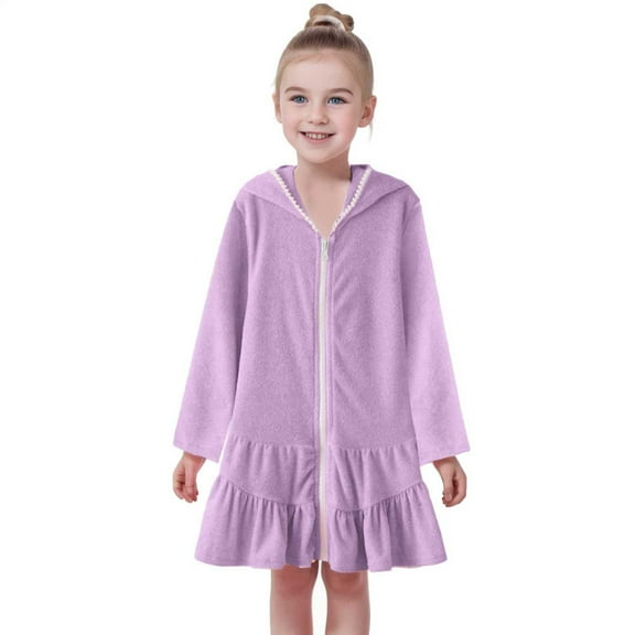 JIAYUE Children Girls Dresses Solid Color Smock Hooded Long Sleeve Drop Shoulder Mid-Length Covers Up For Young Girls Cute Party Wear
