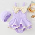 thumbnail image 1 of JIAYUE Children Girls Swimsuit Bodysuit Solid Color Sleeveless Spaghetti Straps Scoop Neck One-Piece Briefs with Hat For Toddler Stylish Swim Wear, 1 of 9