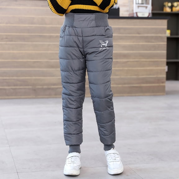 JIAYUE Children Pants Trousers For Boys Girls Letter Print Snug Warmth Jogger Quilted Joggers High Waisted For Children Fall Winter Warm Base Layer