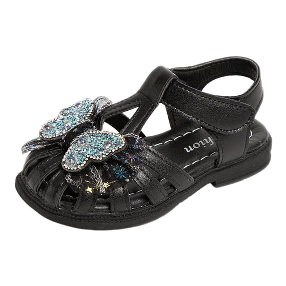 JIAYUE Children Shoes Butterfly Sparkly Flat Closed Toe Comfortable Soft Sole Outdoor Summer Beach Sandals For Toddler And Girls