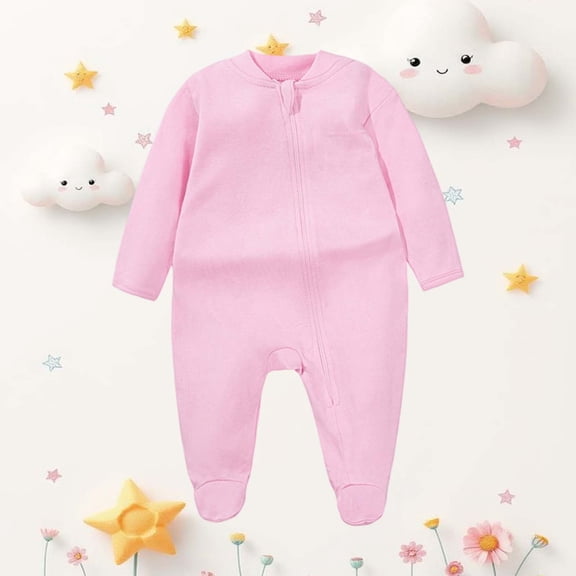 JIAYUE Children Soft Wear Boys Girls Solid Color Long Sleeve Crew Neck Zipper Footed Bodysuit For Kids Winter Warm Jumpsuit