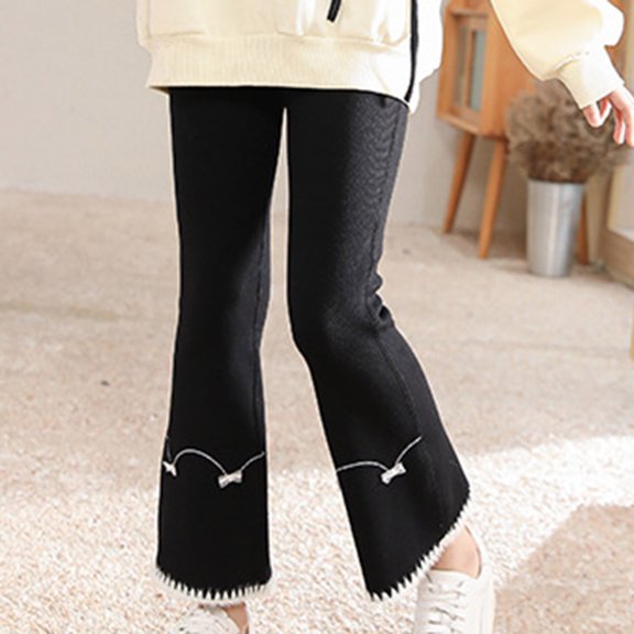 JIAYUE Children Trousers Girls Solid Color Bows Bootcut Girlfriend Style Mid Waisted For Kids Everyday Fashionable Pants