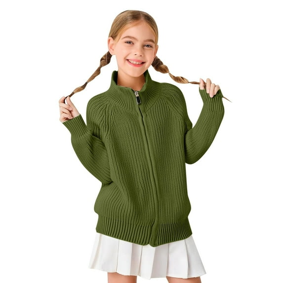 JIAYUE Classic Solid Color Zip Front Cardigan Sweater Jackets Girls Boys Comfortable Knit Outerwear Children Breathable Big Kids Long Sleeve Dailywear