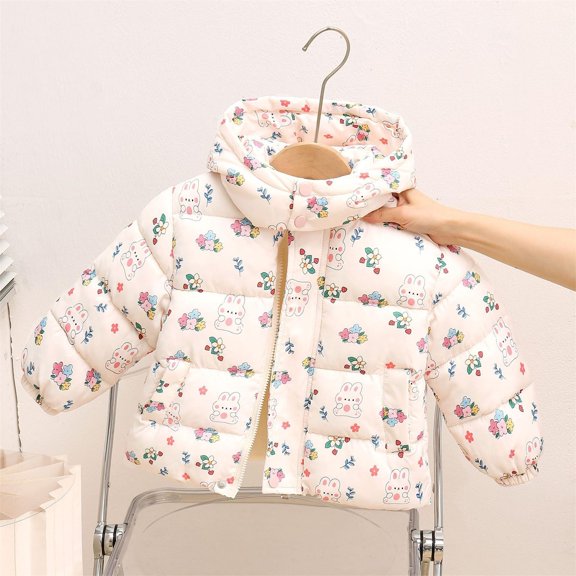 JIAYUE Coats Jackets For Boys Girls Floral Long Sleeve Collared Zipper Puffer For Children Winter Jackets