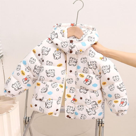 JIAYUE Coats Jackets For Boys Girls Floral Long Sleeve Collared Zipper Puffer For Children Winter Jackets