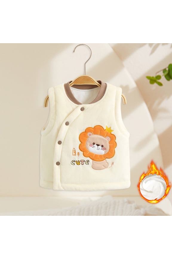 Cute Vests For Kids Cartoon Print Sleeveless V-Neck Button Warm For Children Fashion Comfort Tops