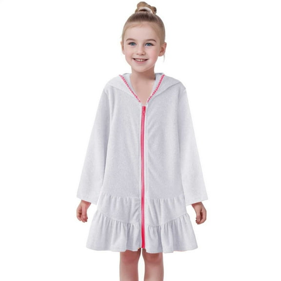 JIAYUE Dresses For Children Girls Solid Color Smock Hooded Long Sleeve Drop Shoulder Mid-Length Covers Up For Little One Cute Party Dress