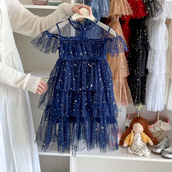 JIAYUE Dresses For Girls Carnival Sequins Short Sleeve Lapel Zipper Ball Gown For Toddler Adorable Lovely Dresses