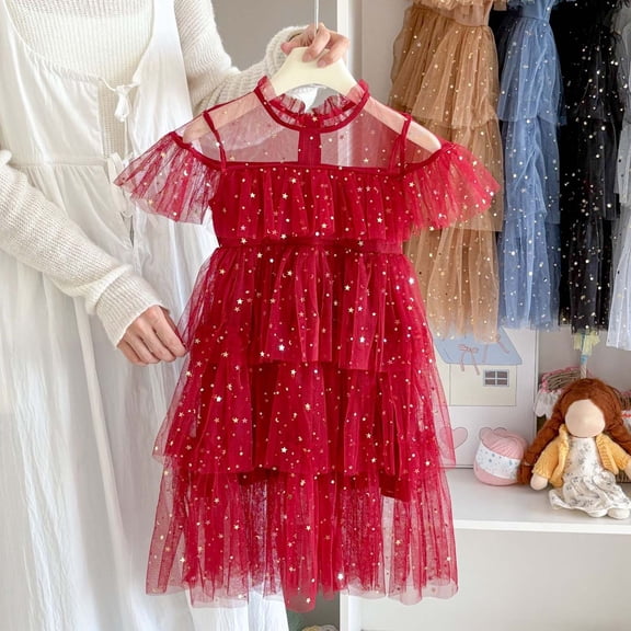 JIAYUE Dresses For Girls Carnival Sequins Short Sleeve Lapel Zipper Ball Gown For Toddler Fashionable Lovely Dresses