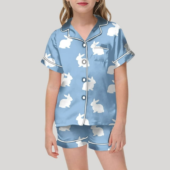 JIAYUE Easter Outfit Sets For Kids Collared Cartoon Print Short Sleeve Button Shirts Shorts Comfy Soft For Child Casual Comfortable Dailywear Outfits