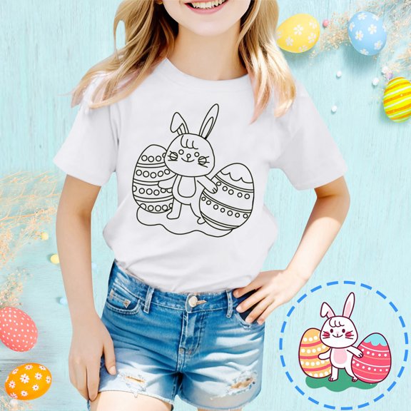 JIAYUE Easter Tops For Boys Girls Cartoon Print Short Sleeve Crew Neck Pull-On Classic Fit T Shirts For Kids Stylish Fashion Clothing